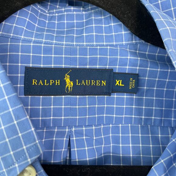Ralph Lauren Dress Shirt Mens XL Blue White‎ Checkered Button Down Long Sleeves - Picture 6 of 10